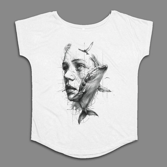 Whale and Woman Art Print Graphic T-Shirt Shirt
