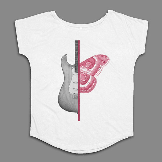 Guitar and Butterfly Art Printed T-Shirt