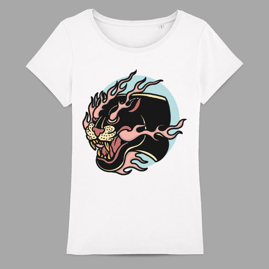 Fierce Panther Flaming Design White T-shirt