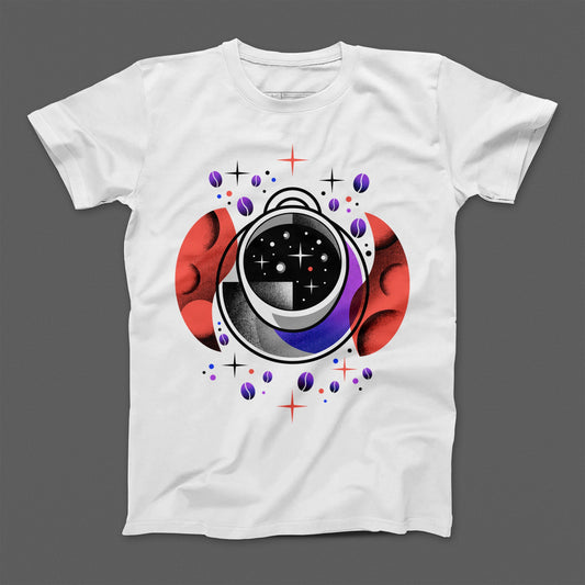Artistic Space-Themed Graphic White T-Shirt Product