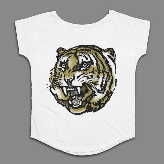 Fierce Tiger Face on White Graphic T-shirt Product