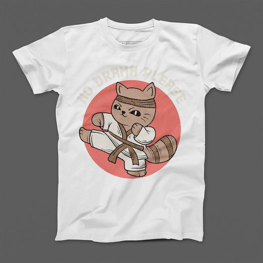 No Drama Please Karate Cat Graphic T-Shirt