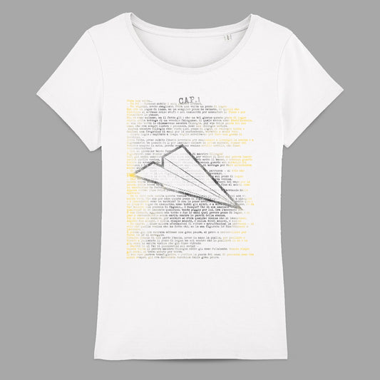 Paper Airplane and Text Design on White Shirt