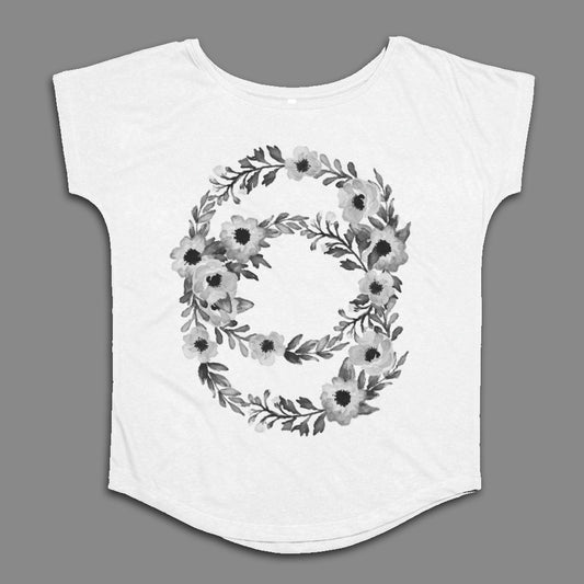 Black and White Floral Circle Graphic Tee Shirt