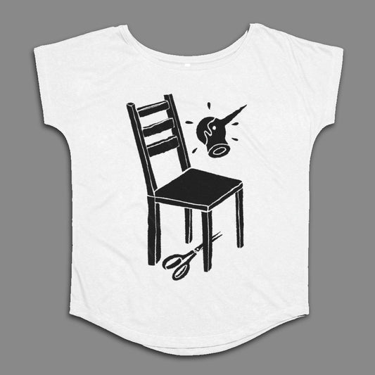 Unique Chair with Scissors and Unicorn Head T-shirt