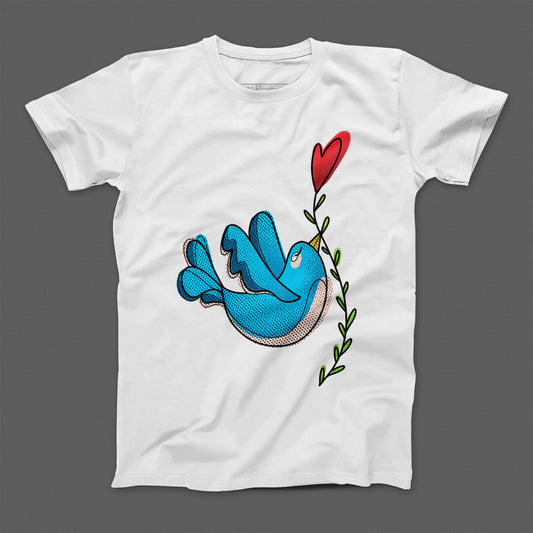 Blue Bird Holding Heart Graphic Tee Shirt Product