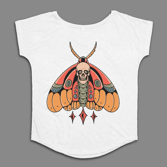 Skull Moth Graphic Design White Shirt