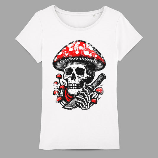 Skull with Mushroom and Knife Graphic T-Shirt