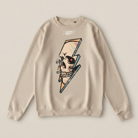 Graphic Skull and Lightning Crewneck Sweatshirt