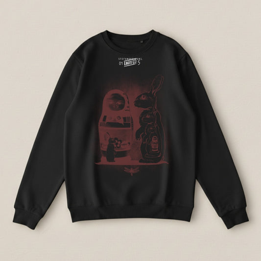 Black Sweater with Dark Surreal Animal Artwork Design