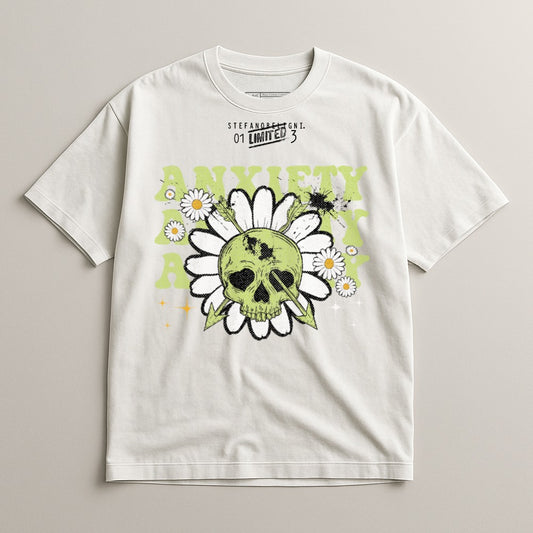 Anxiety Skull and Flowers Graphic T-Shirt