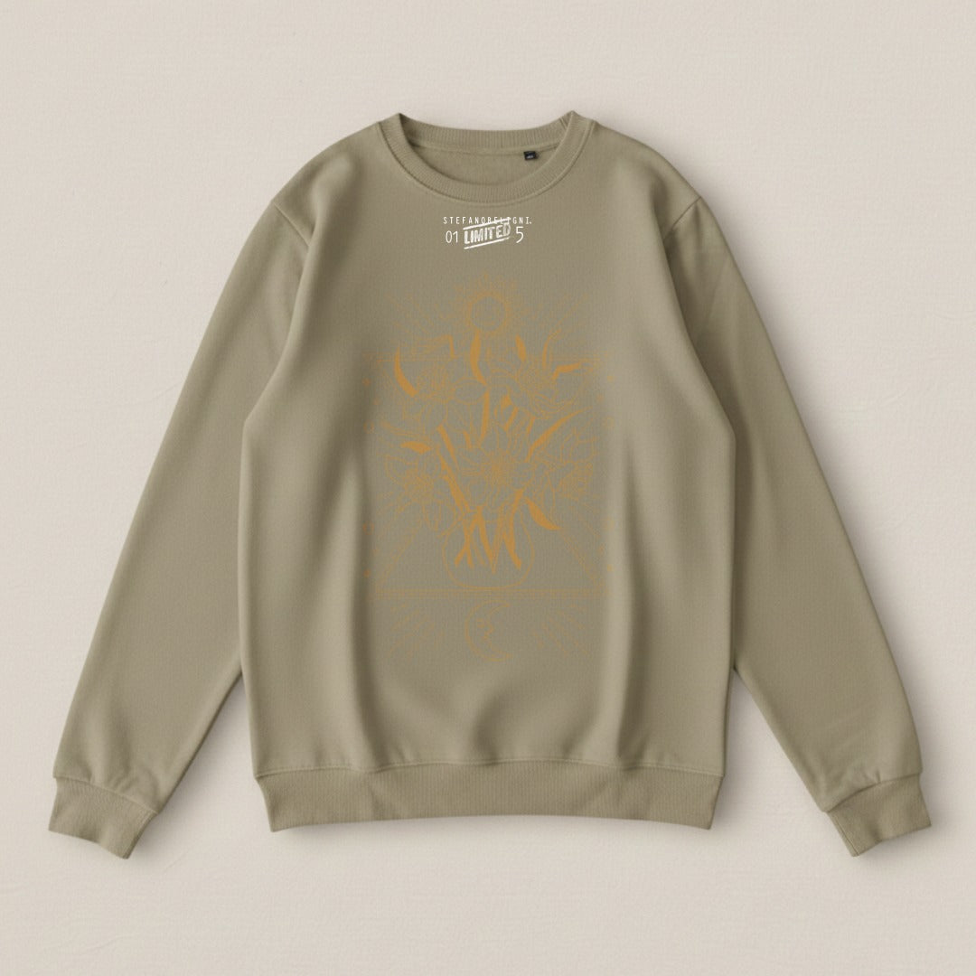 Limited Edition Tan Sweatshirt with Orange Graphic Design