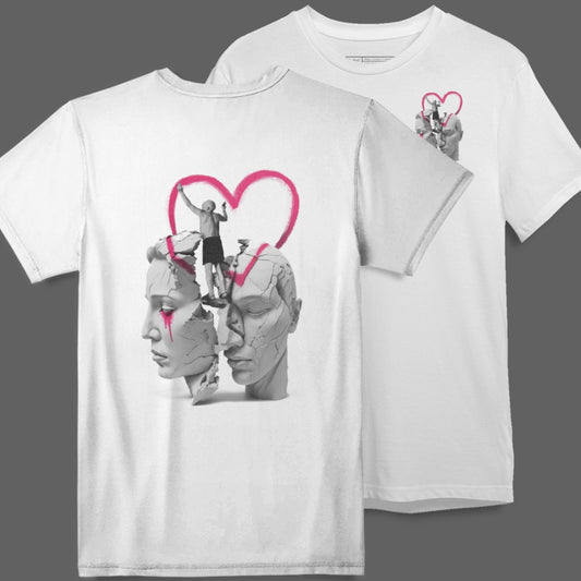 Unique Artistic Heart and Heads Graphic T-shirt