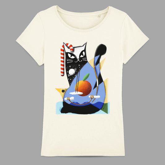 Unique Cat and Fruit Art Print T-Shirt for Sale