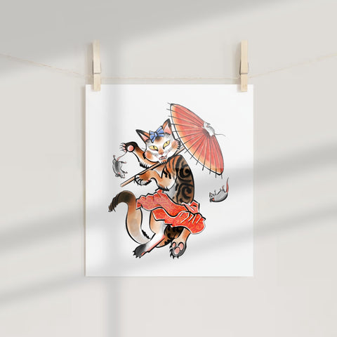 Playful Cat with Umbrella Poster Wall Art Decor