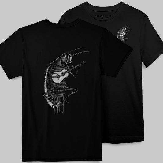 Guitar Playing Cockroach Graphic Print T-Shirt