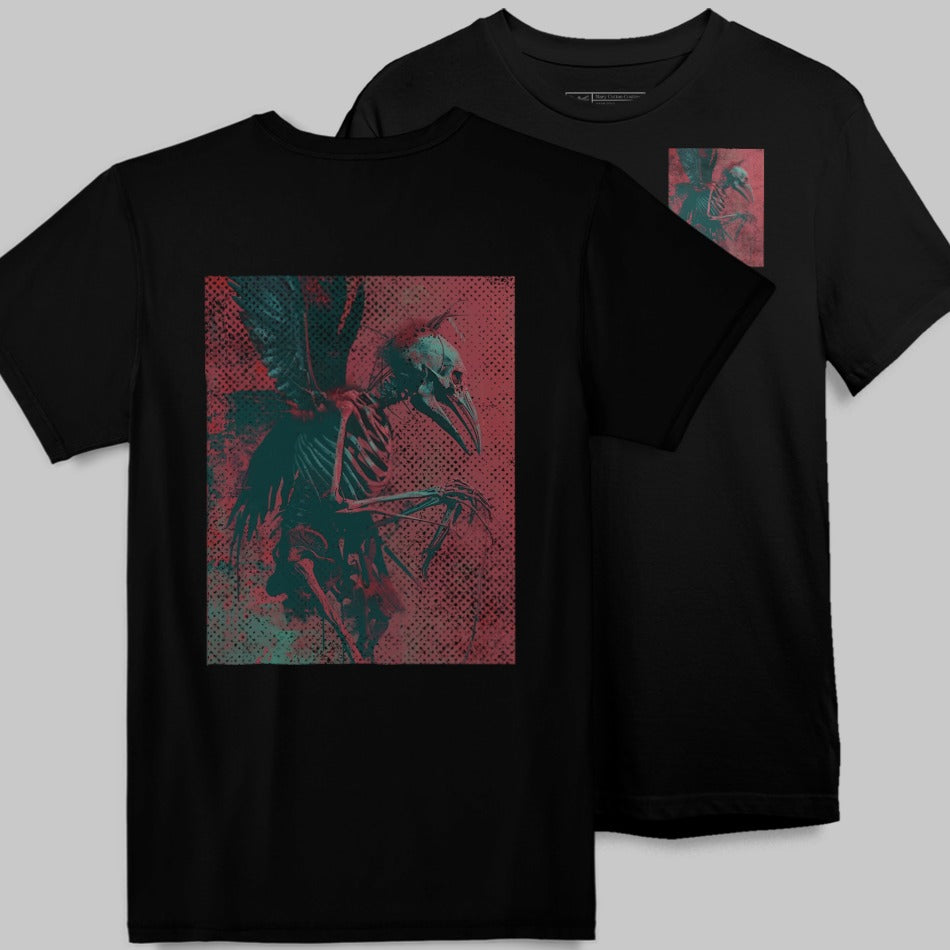 Vintage Gothic Bird Skeleton Artwork T-shirt