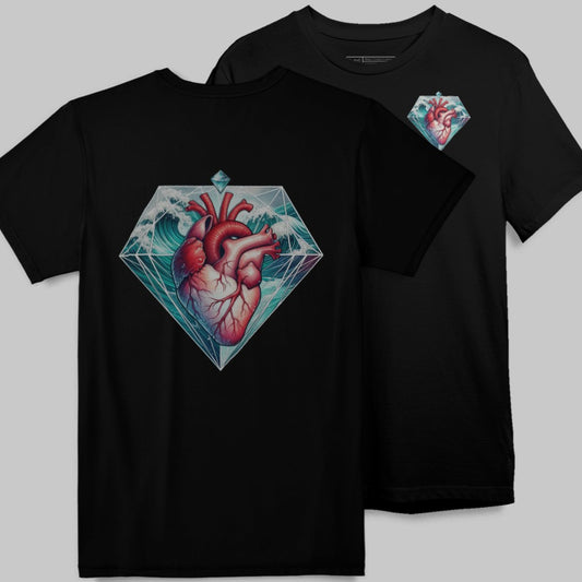 Heart and Diamond Ocean Wave Design T-shirt