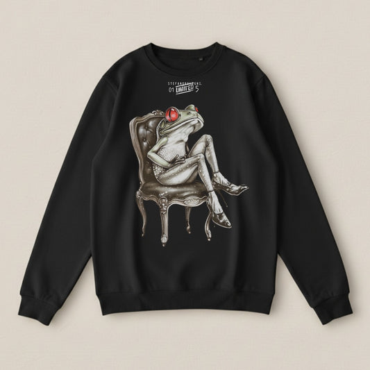 Frog Sitting On Chair Graphic Black Sweater Product