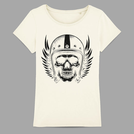Skull Wearing Helmet with Wings Graphic T-Shirt