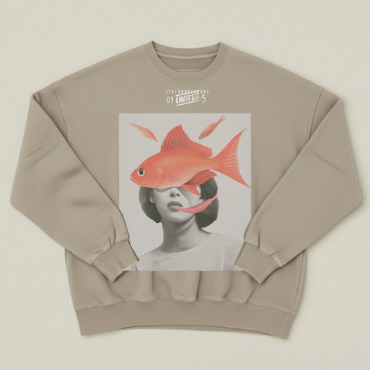 Contemporary Art Sweatshirt with Fish Design Fashion Apparel