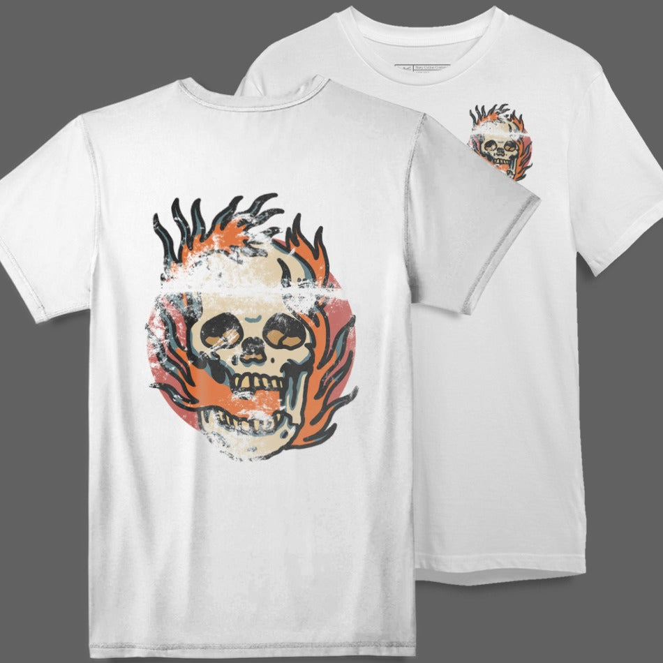 Stylish Skull with Flames Graphic T-Shirt