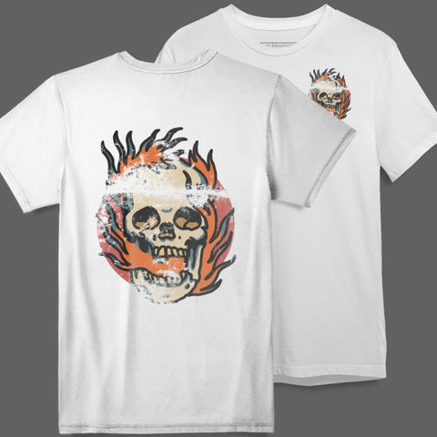 Stylish Skull with Flames Graphic T-Shirt