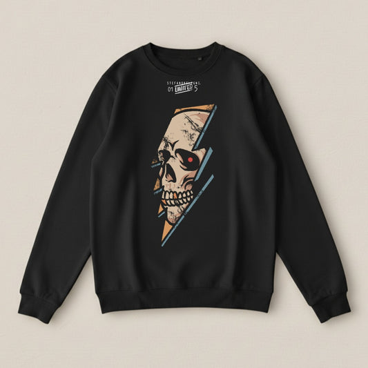 Black Sweatshirt with Skull and Lightning Design