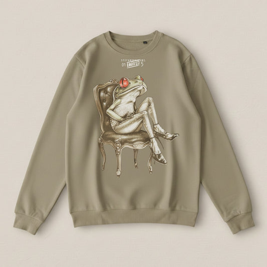 Stylish Sitting Frog in Red Headphones Sweatshirt