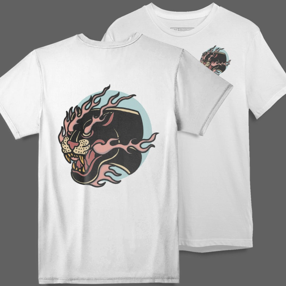 Roaring Flames Panther Graphic Design T-Shirt