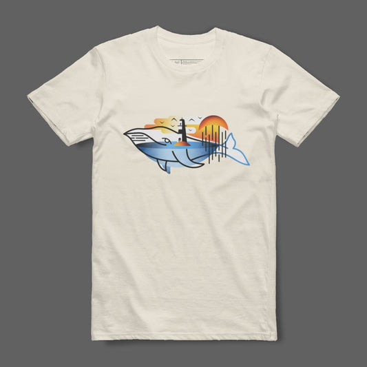 Whimsical Whale Design with Vibrant Sunset T-shirt