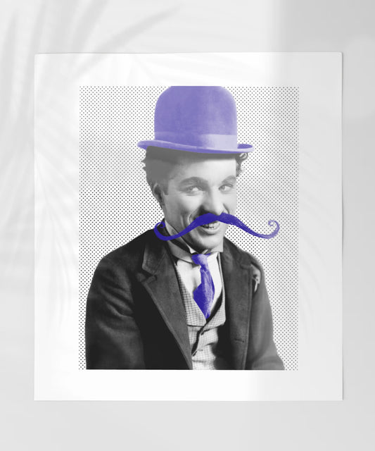 Blue Hat and Moustache on Classic Vintage Portrait